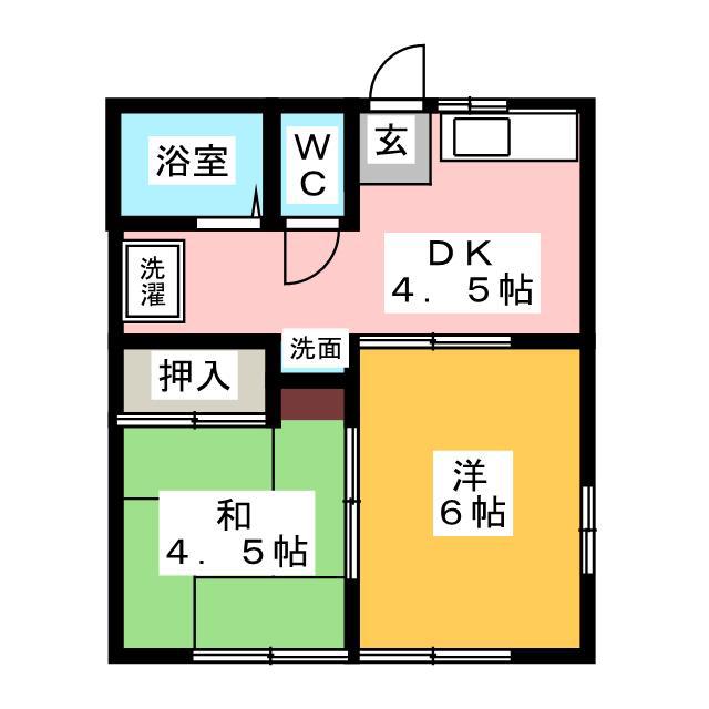 ルファール二ツ橋(2K/1階)の間取り写真