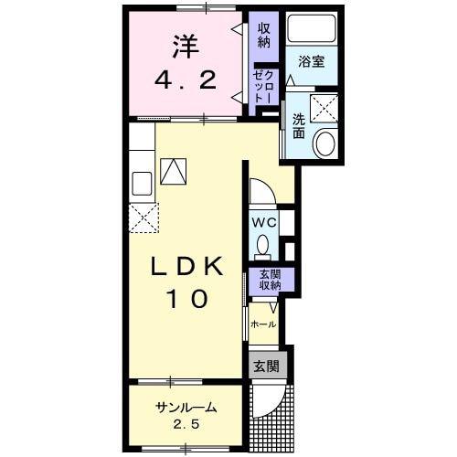 クオーレ B(1LDK/1階)の間取り写真