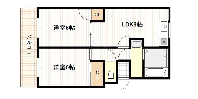 サウスバード(2LDK/2階)の間取り写真