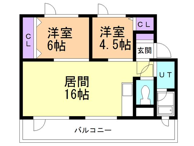 コーポあじさい(2LDK/3階)の間取り写真