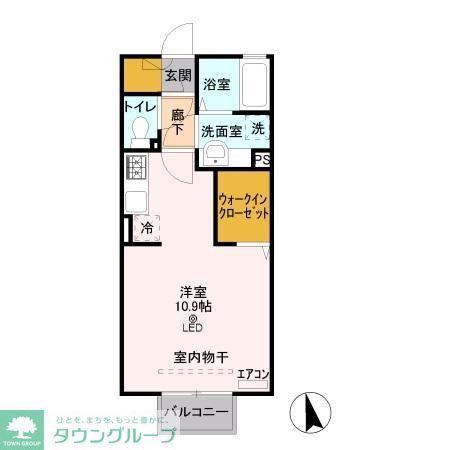 エスポワール(ワンルーム/2階)の間取り写真