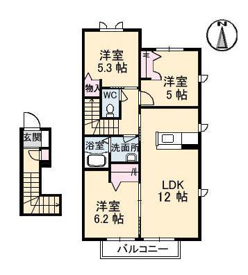 ラ・ヴィータ金岡西町弐番館(3LDK/2階)の間取り写真
