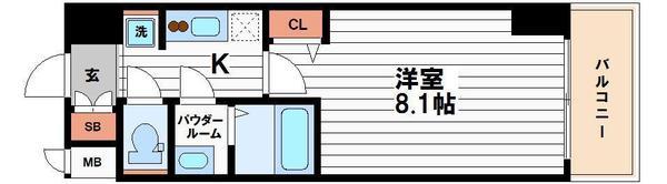 プレサンス谷町九丁目駅前(1K/3階)の間取り写真