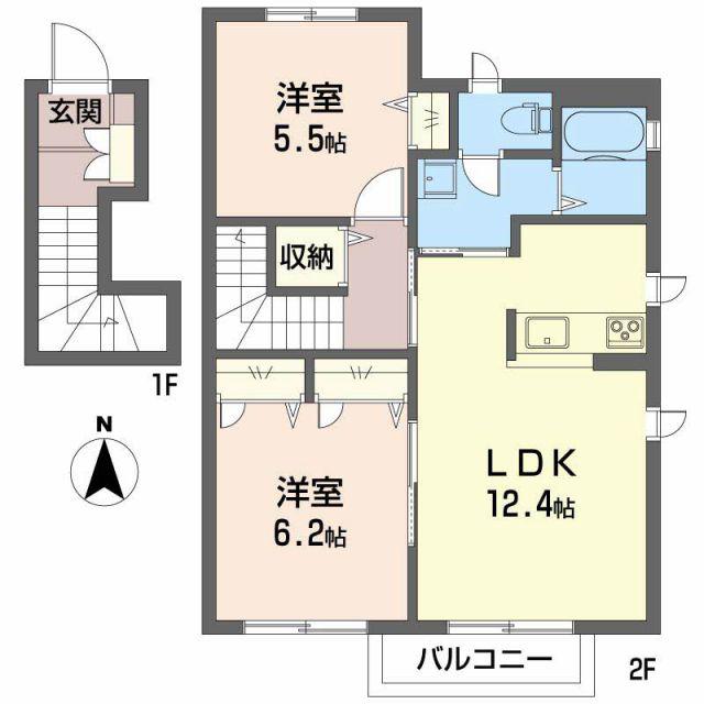 ディアスMJ(2LDK/2階)の間取り写真