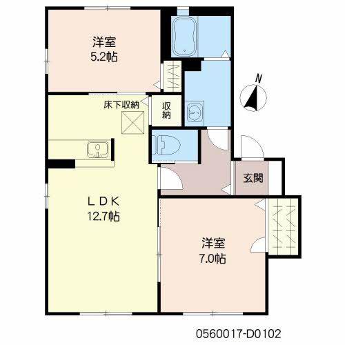 ビラ産島 四番館(2LDK/1階)の間取り写真