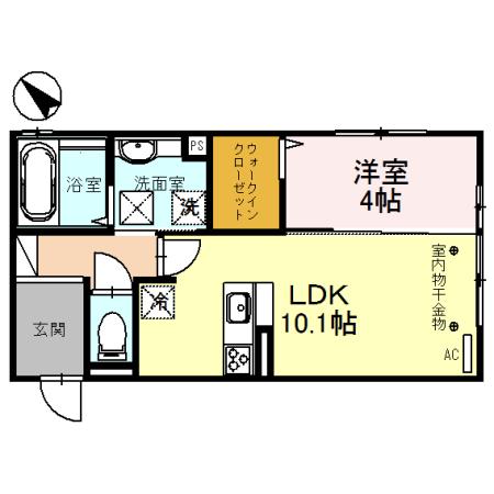 ラフィーネ亀山(1LDK/1階)の間取り写真