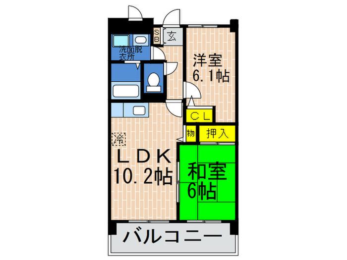 サンクレイドルカメヤマ(2LDK/6階)の間取り写真