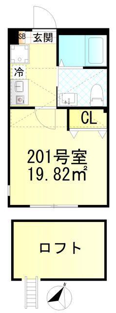 BLOOM元住吉(1K/2階)の間取り写真