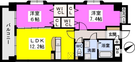 アステリオン(2LDK/2階)の間取り写真