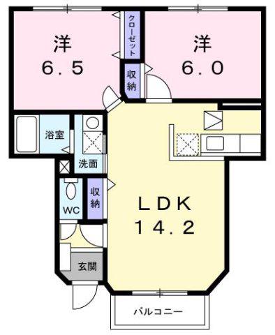 スターライトシティE棟(2LDK/1階)の間取り写真