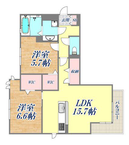 ボヌール ウエスト(2LDK/2階)の間取り写真