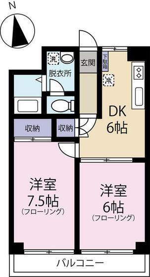 エクステリア宮島(2DK/4階)の間取り写真