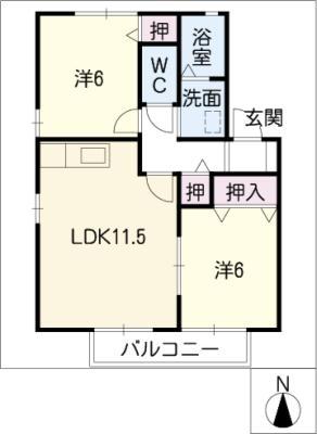 クリサンテームA(2LDK/2階)の間取り写真