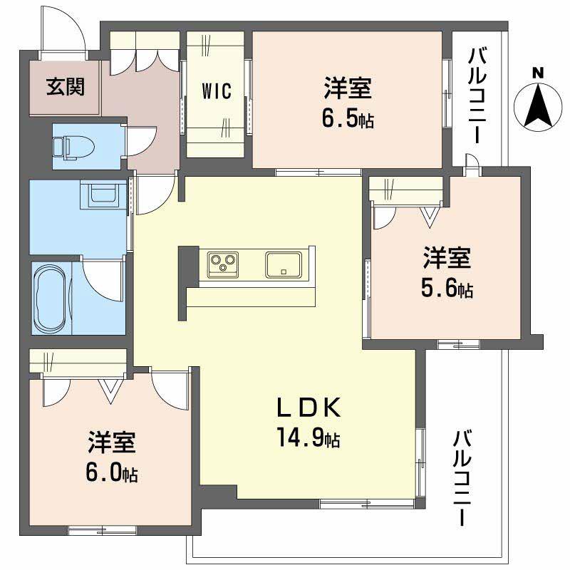 ベレオガーデンズ福富西(3LDK/2階)の間取り写真