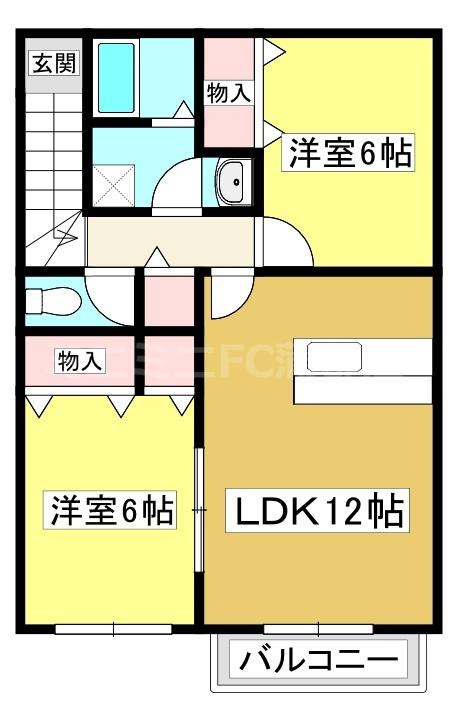 アヴニールYOU1(2LDK/2階)の間取り写真