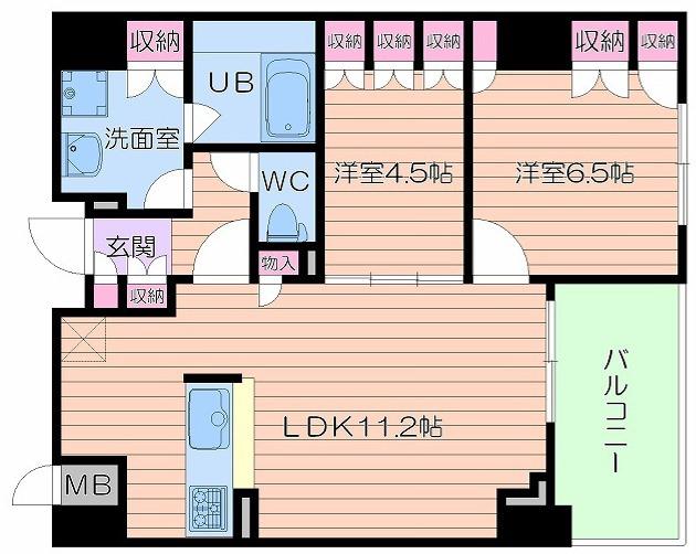 アーデンタワー福島ウエスト(2LDK/4階)の間取り写真