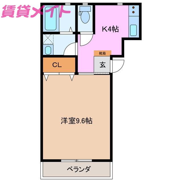 マンション亀山II(1K/1階)の間取り写真