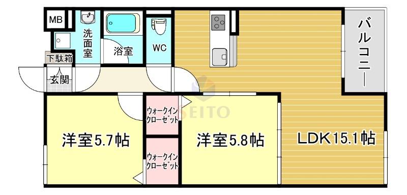 MS RING GRANDE 春日出北(2LDK/1階)の間取り写真