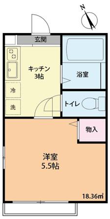 陽明ハイツ(1K/2階)の間取り写真