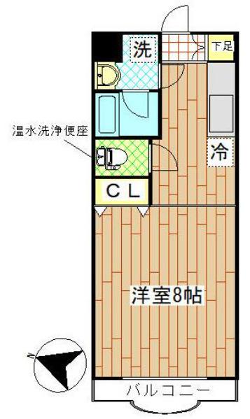 グリシーヌⅠ(1K/4階)の間取り写真