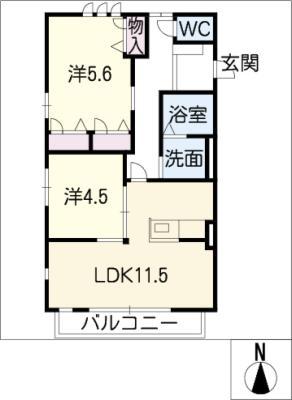 K・シャルマン W棟(2LDK/1階)の間取り写真