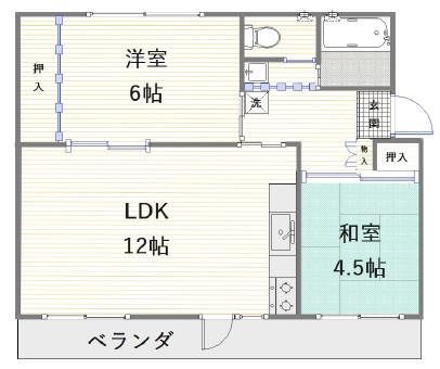 江南団地212棟204(2LDK/2階)の間取り写真