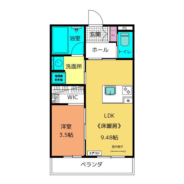 エクリュ&24 厚原(1LDK/1階)の間取り写真