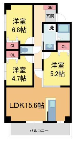 ロジュマンヴェール若草(3LDK/1階)の間取り写真