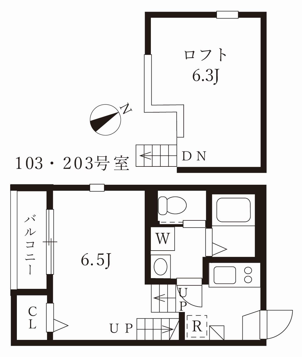 ハーモニーテラス鈍池町(1K/2階)の間取り写真