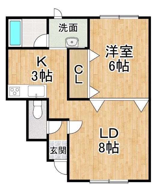 ＪＲ根室本線 帯広駅 徒歩66分 2階建 築29年(1LDK/1階)の間取り写真
