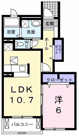 クイーン・ヒルズ(1LDK/1階)の間取り写真