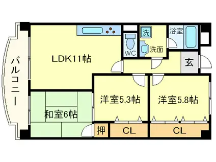 エスペランス春日(3LDK/4階)の間取り写真