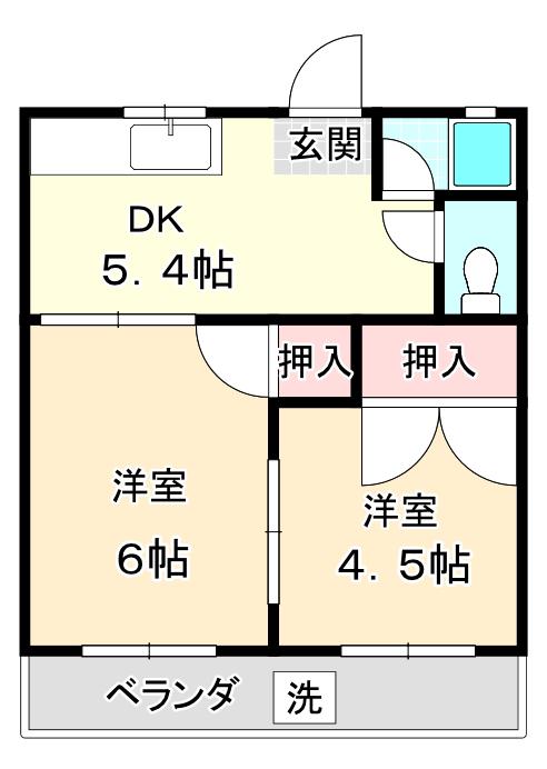 西脇ハイツ(2DK/2階)の間取り写真