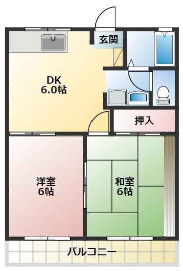 ユトリロ緑ヶ丘(2DK/2階)の間取り写真