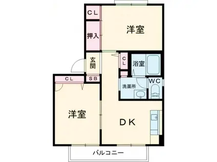 メゾン・ソレイユ  A棟(2DK/2階)の間取り写真
