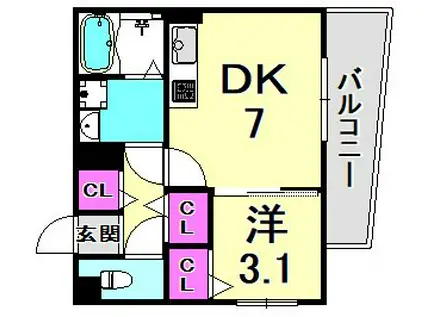 フジテラス甲東園(1DK/1階)の間取り写真