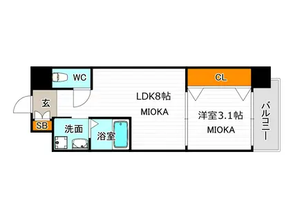 LIVIAZ三明町(1LDK/8階)の間取り写真