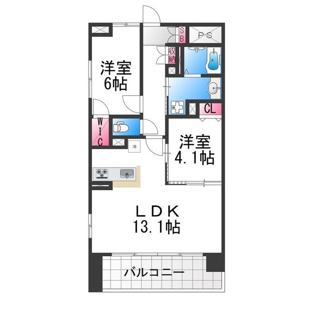 SOPHIA COURT宿院(2LDK/9階)の間取り写真