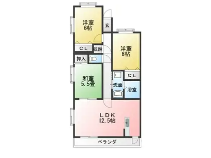 シェーン・ベルク安東(3LDK/4階)の間取り写真