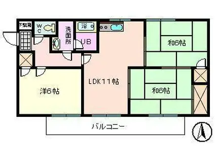 ワイハイツ日吉(3LDK/1階)の間取り写真