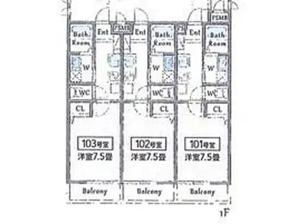 AILE岡場II(1K/1階)の間取り写真