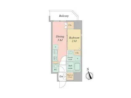 セレニテ日本橋エクラ(1DK/15階)の間取り写真