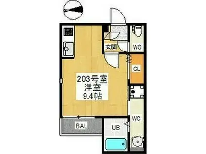 GRANDTIC 車道(ワンルーム/2階)の間取り写真