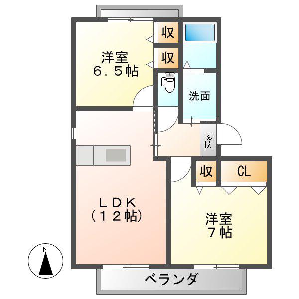 シャンテミヤ(2LDK/2階)の間取り写真