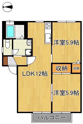プレステージ華里  I(2LDK/2階)の間取り写真