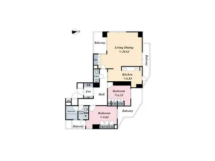 リドレス門前仲町(2LDK/2階)の間取り写真