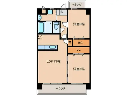 グリーンヒル櫛原(2LDK/4階)の間取り写真