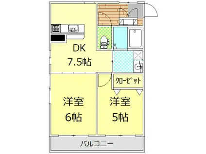 エバーグリーン富士岡(2DK/1階)の間取り写真