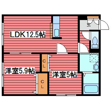 ウィスタリア西岡(2LDK/2階)の間取り写真