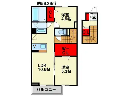 EXCELLENT街角六番館(2LDK/2階)の間取り写真